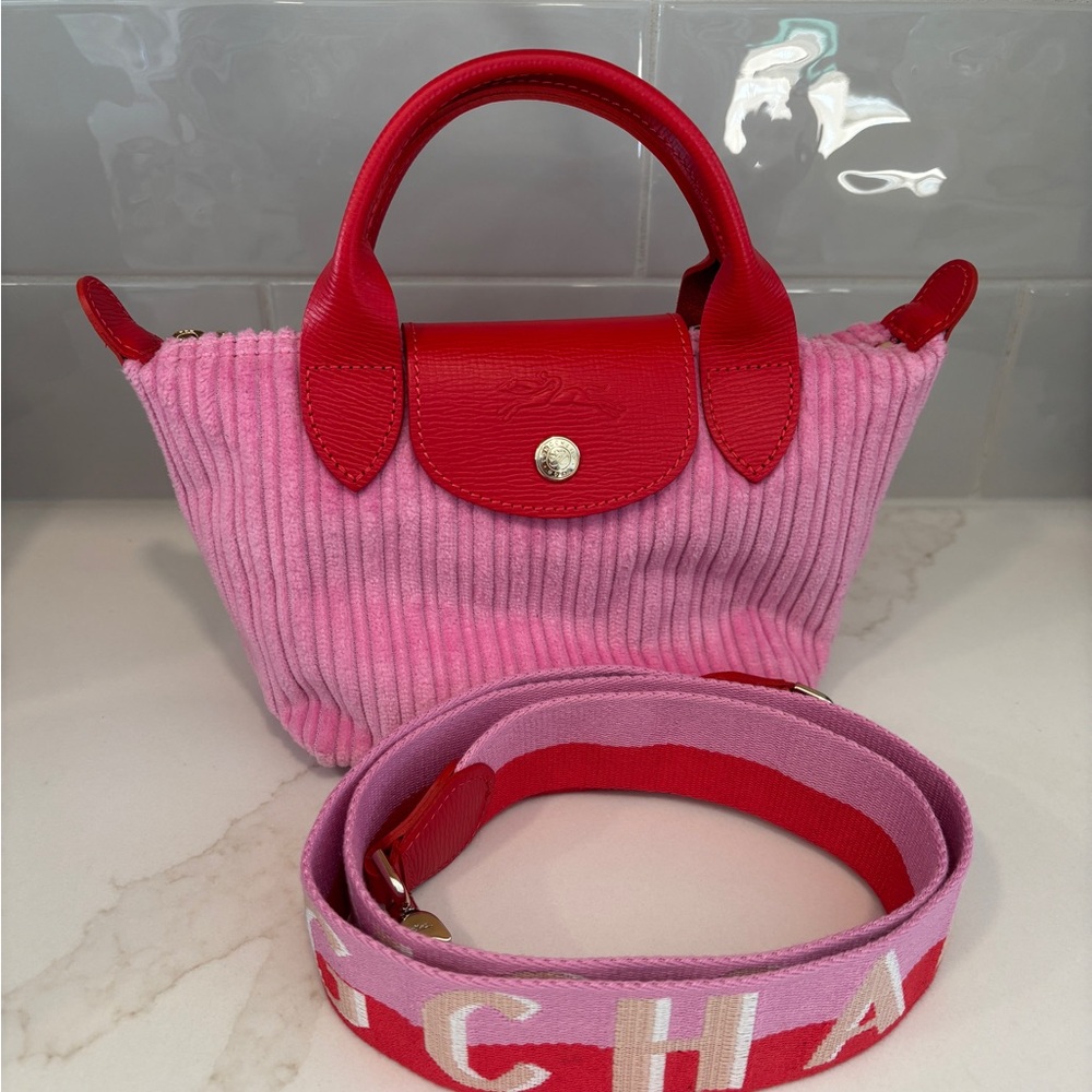 Longchamp Le Pliage Velvet Extra Small Bag in Peony - Picture 2 of 8